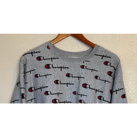 Champion Sweatshirt Men Large Gray Reverse Weave All Over Print‎ Activewear - Picture 2 of 8